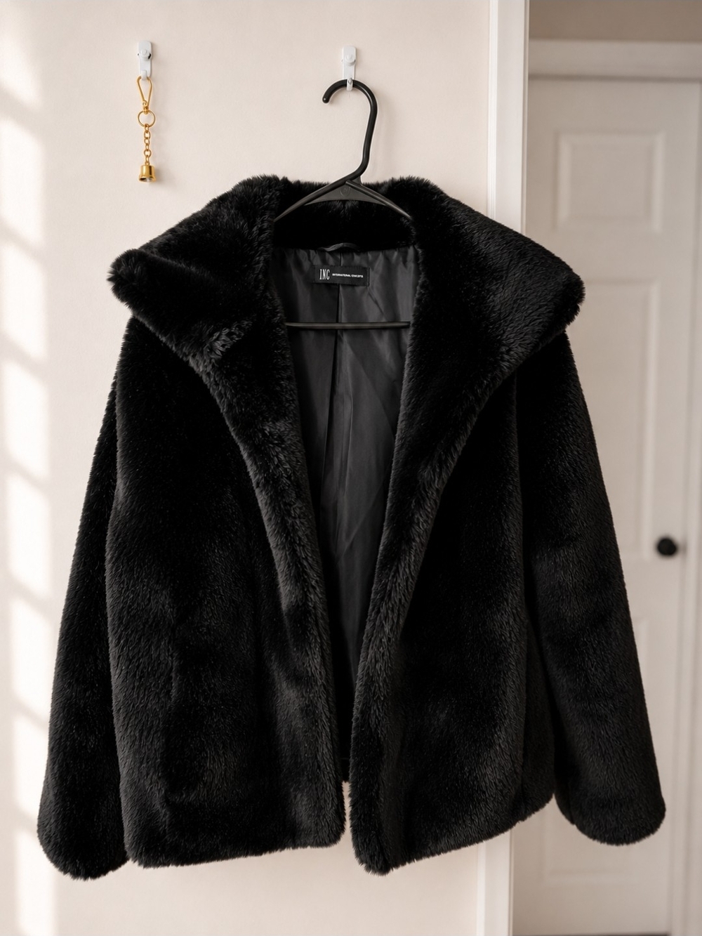INC International Concepts Plush Faux-Fur Coat - Black